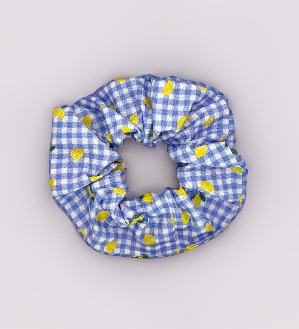 Chouchou vichy bleu et citrons
