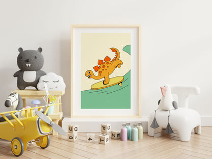 Affiche Dinosaure Surf