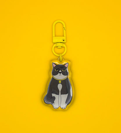 Porte-clés Chat Noir et blanc grincheux