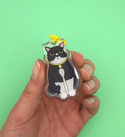 Porte-clés Chat Noir et blanc grincheux